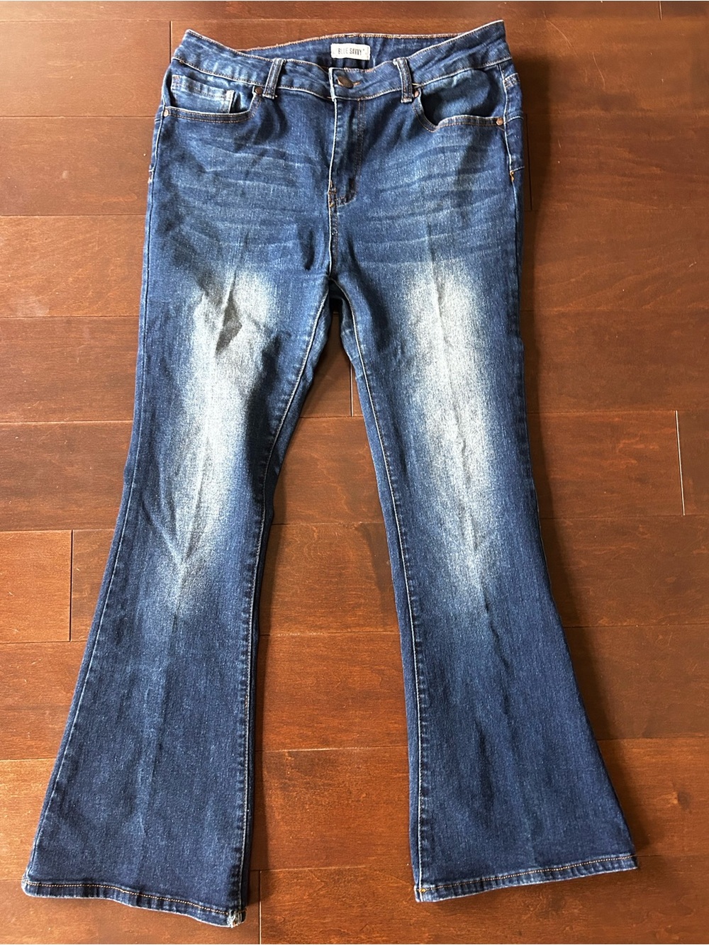 Women’s Dark Blue Bootcut Jeans with Faded Detail